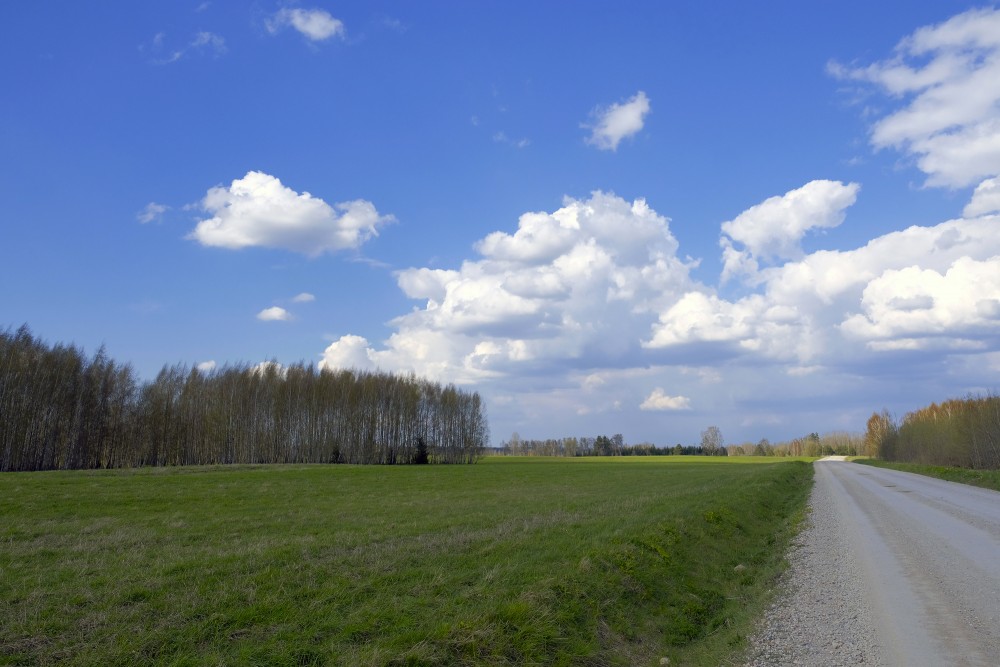 Pavasara ainava, grantēts ceļš, gubumākoņi