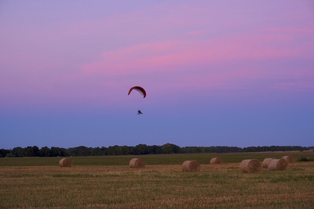 Evening Landscape, Flying Paraglider