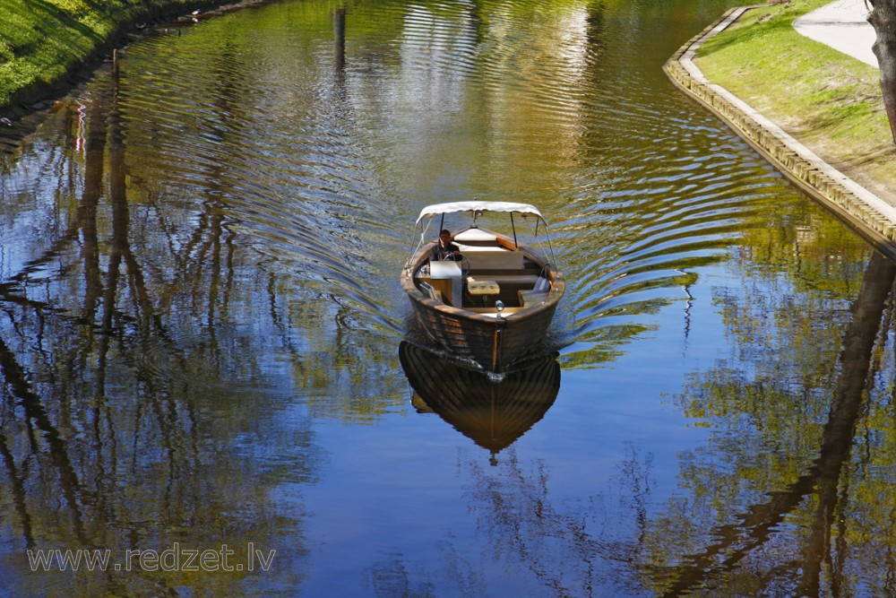 Motorboat in the Canal of Riga