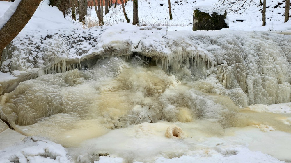 Frozen Renda big waterfall with pronounced ice layers Frozen Renda big waterfall with pronounced ice layers