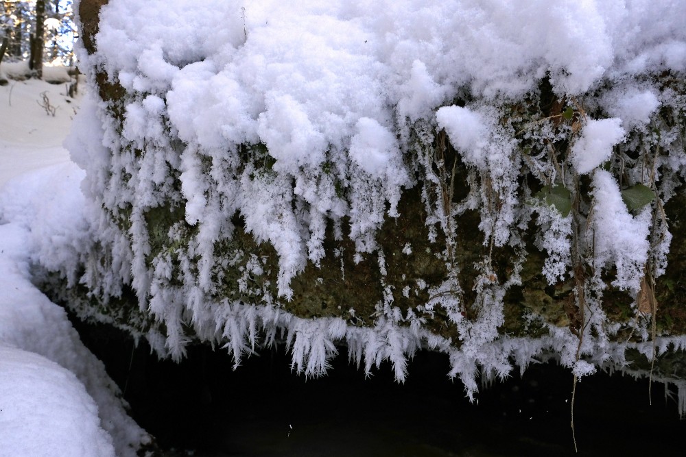 Frost on the Overhang of Oļupīte Waterfall