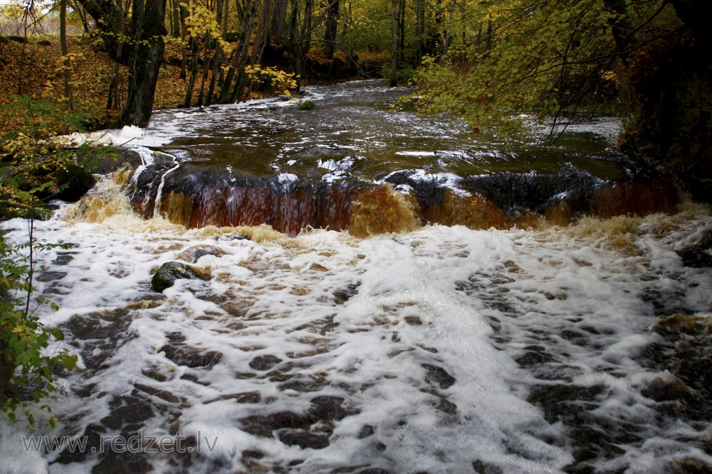 Ivande Artificial Waterfall in Autumn, Latvia