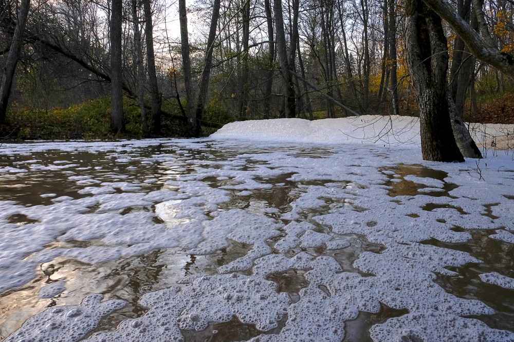 Foam in the River Rīva, Latvia