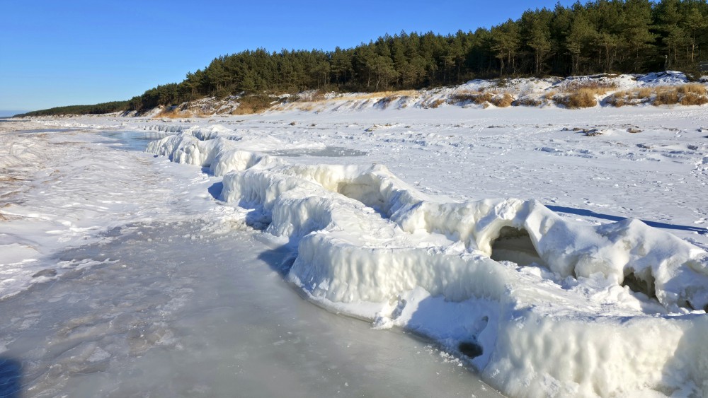 Close-up of expressive ice formations on the Ziemupe coast
