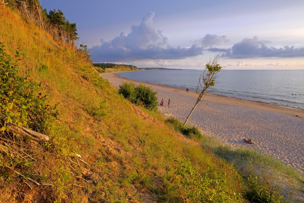 Jūrkalnes stāvkrasts vakara gaismā