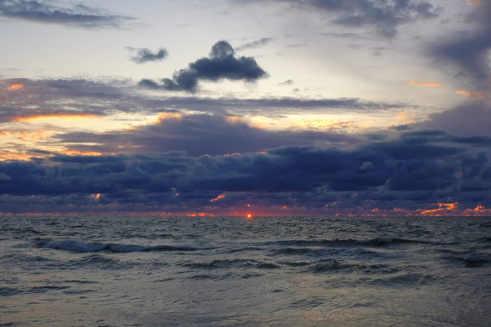 Sea Sunset Landscape, Cloudy Sky