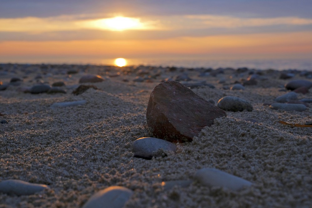 Close-up of Rocks on the Beach at Sunset