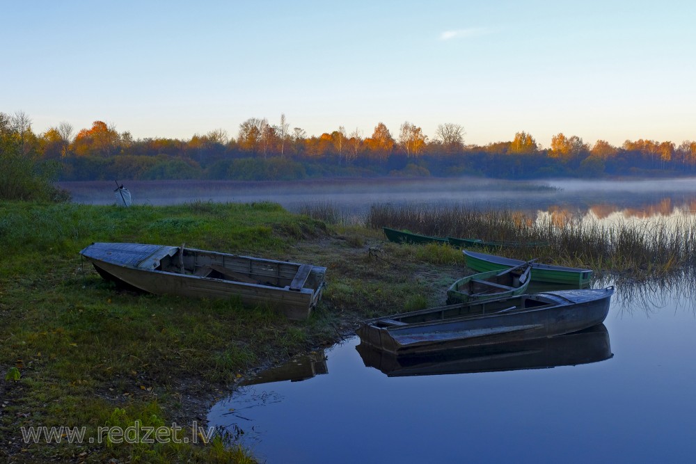 Boats near the Lake Marinzeja at Dawn