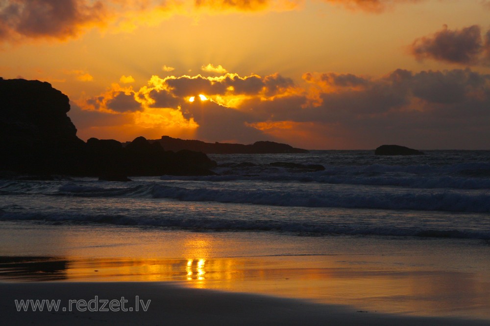Sunset from Porthmeor beach in St Ives, Cornwall