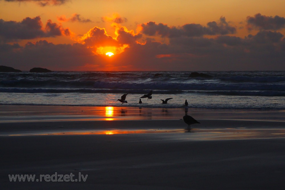 Sunset from Porthmeor beach in St Ives, Cornwall