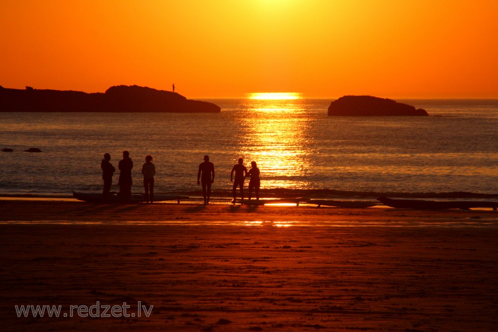 Sunset from Porthmeor beach in St Ives, Cornwall, UK