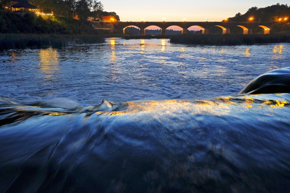 Kuldīga Brick Bridge and Venta Rapid at Night