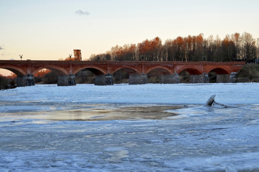 Brick Bridge across the Venta River in Winter