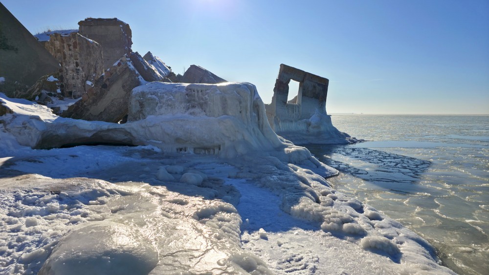 Icy Liepaja northern forts and frozen waves