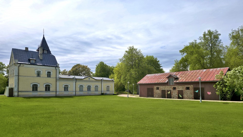 Dole Manor house and outbuilding with a red roof Dole Manor house and outbuilding with a red roof