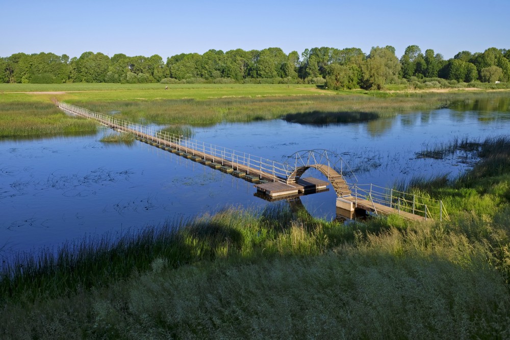 Pedestrian Bridge Over Lielupe Near Mežotne Castle