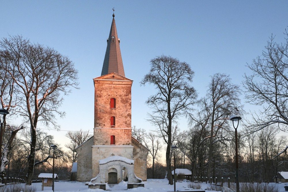 Dundaga Lutheran Church on a Winter Evening
