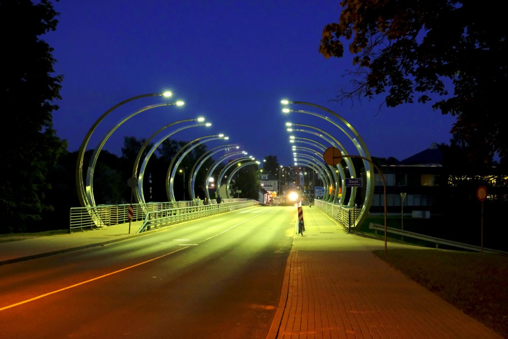 Valmiera Bridge over Gauja at Night
