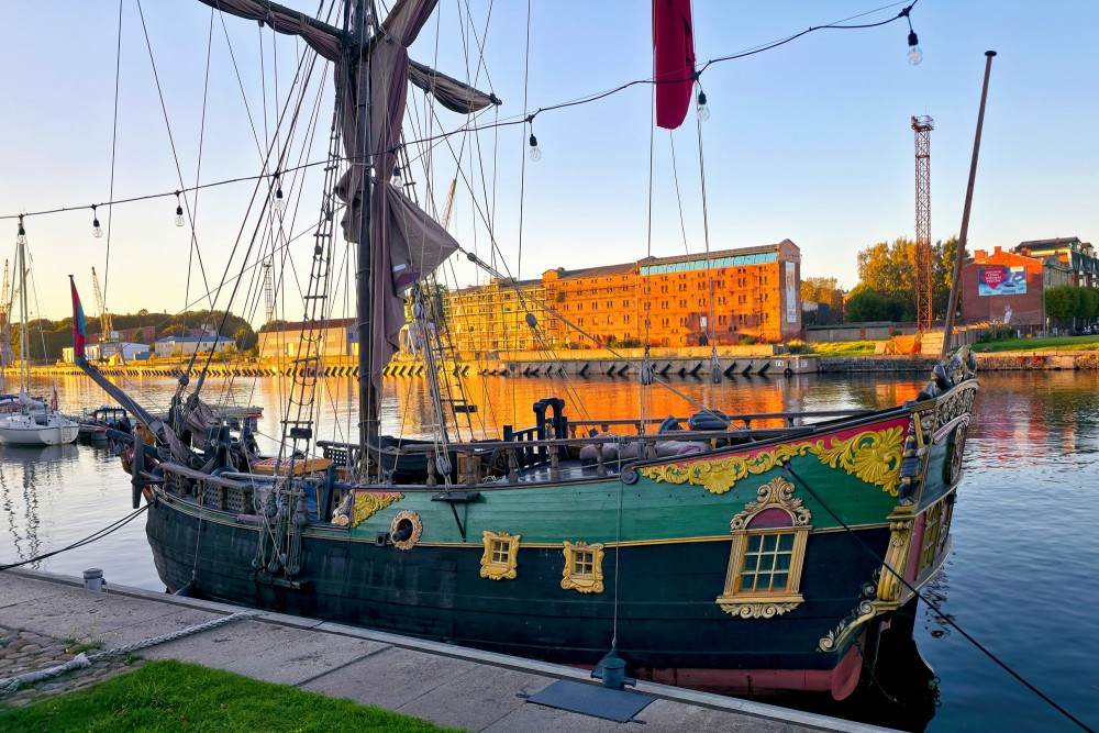 Historic Sailing Ship Libava at Liepaja Trade Canal Promenade Historic Sailing Ship Libava at Liepaja Trade Canal Promenade