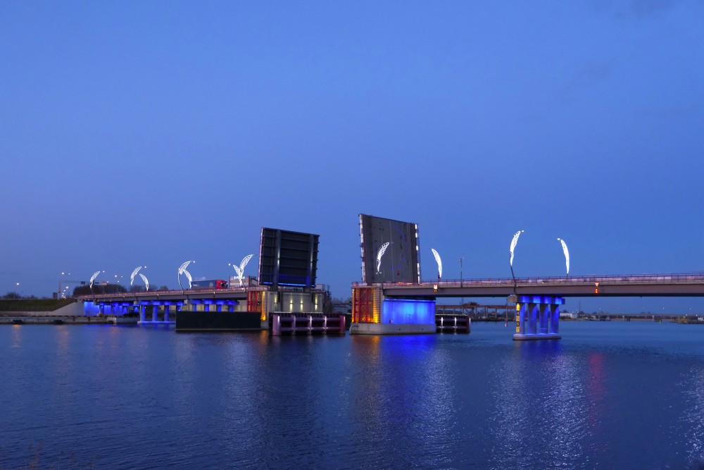 Ventspils drawbridge in raised position