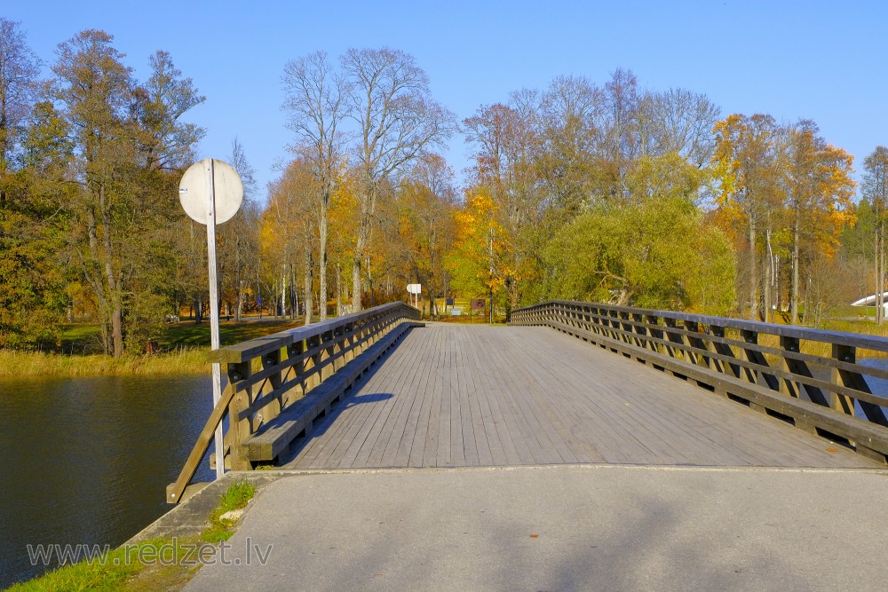 Alūksne Castle Island Tree Bridge in Autumn