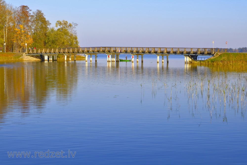 Alūksne Castle Island Tree Bridge in Autumn