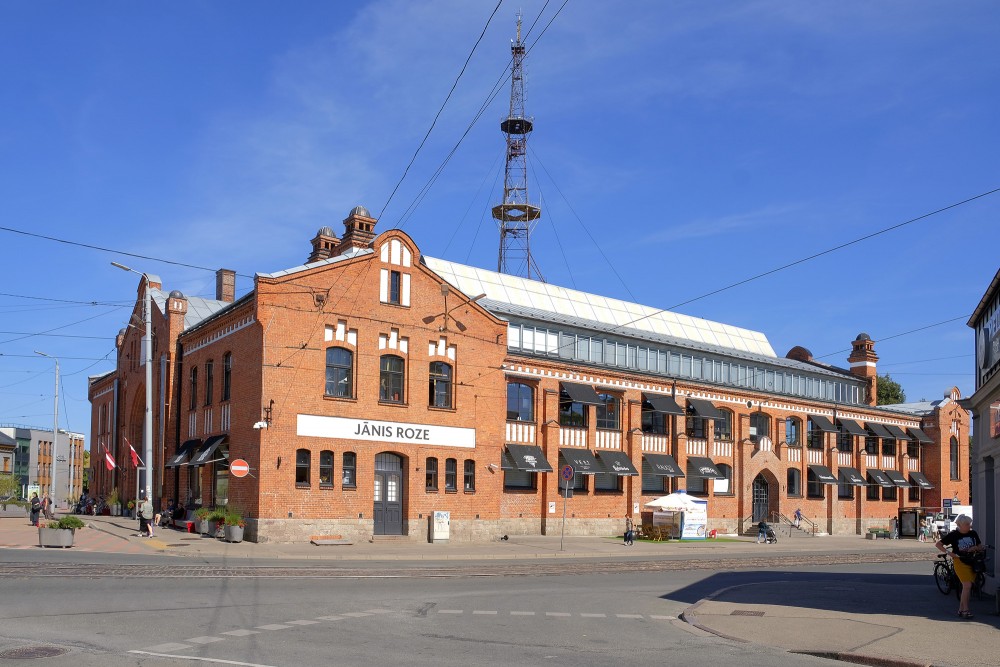 Main facade of Āgenskalns Market with distinctive brick architecture