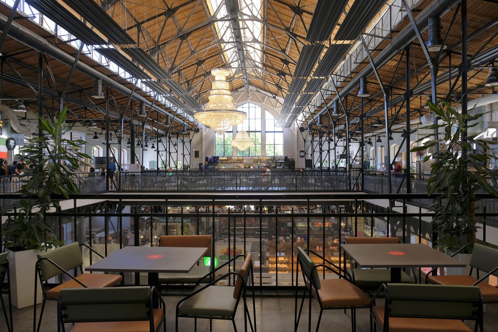 Interior of Āgenskalns Market with metal structures