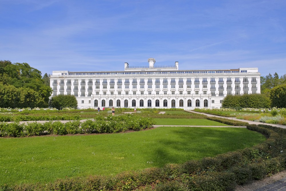 Wide view of Ķemeri Hotel from Ķemeri Resort Park