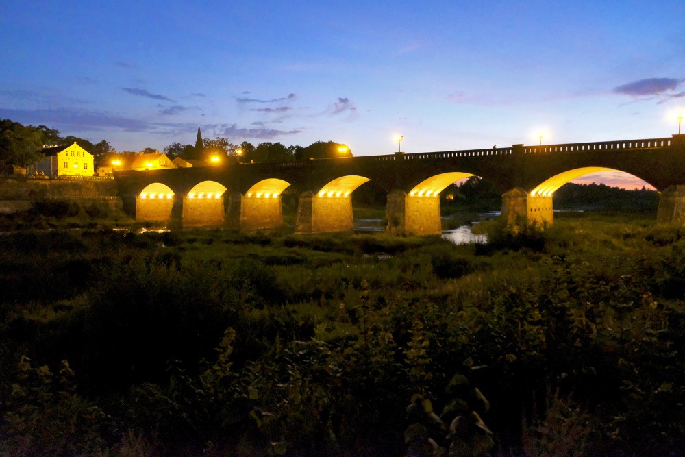 Brick Bridge across the Venta River at Night