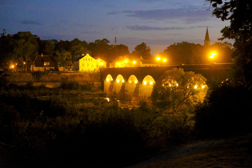 Brick Bridge across the Venta River at Night