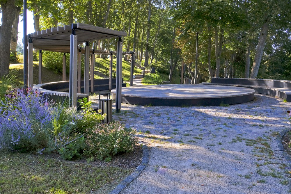 Small wooden stage on Keninkalns hill and landscaped recreation area in Talsi Small wooden stage on Keninkalns hill and landscaped recreation area in Talsi