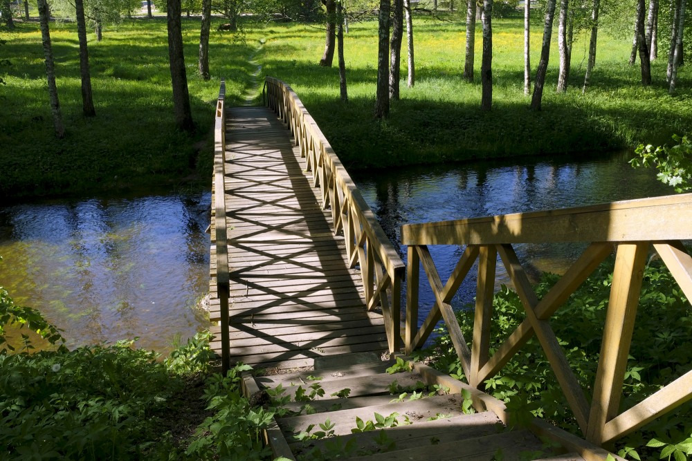 Wooden Bridge over the Auce River in Bēne