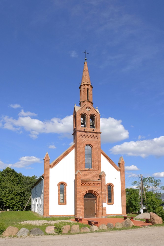 Front facade of Kretingale Lutheran Church with tower