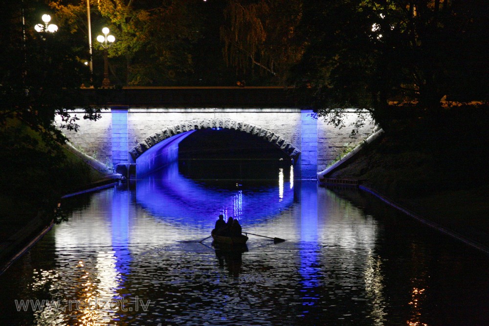 Valdemara Street Bridge over City Canal in Night