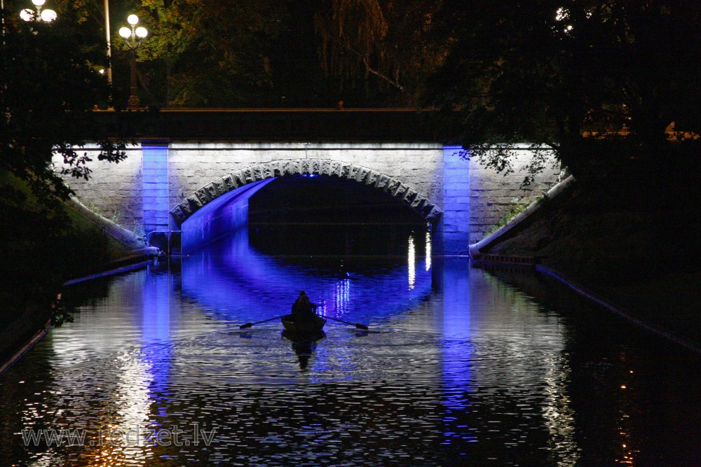 Valdemara Street Bridge over City Canal in Night