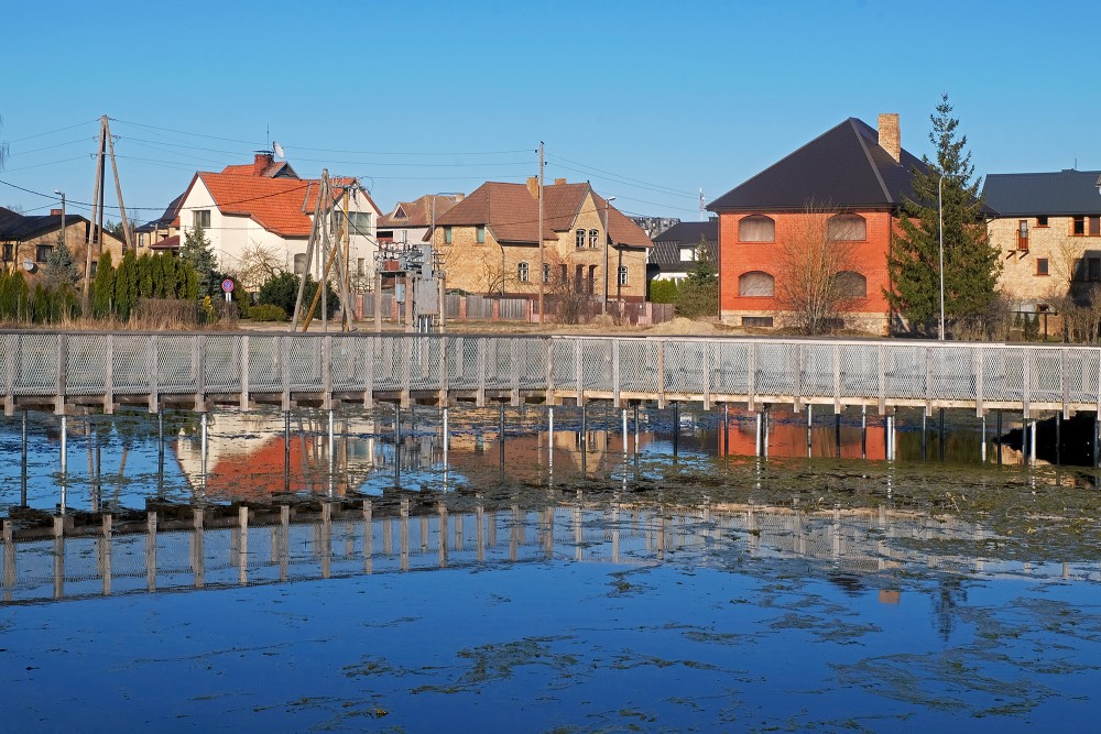 View of Sniega Street from  Footbridge of Meadows of Svētes Floodplains
