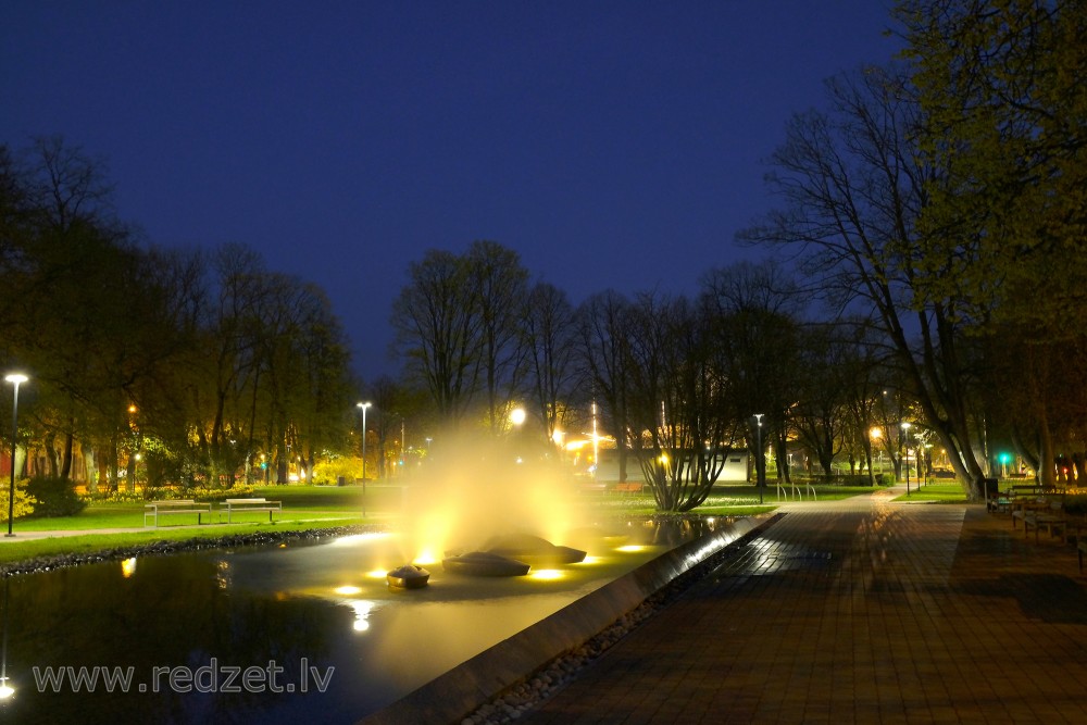 Fountain "Sun Boats" in Night, Ventspils, Latvia