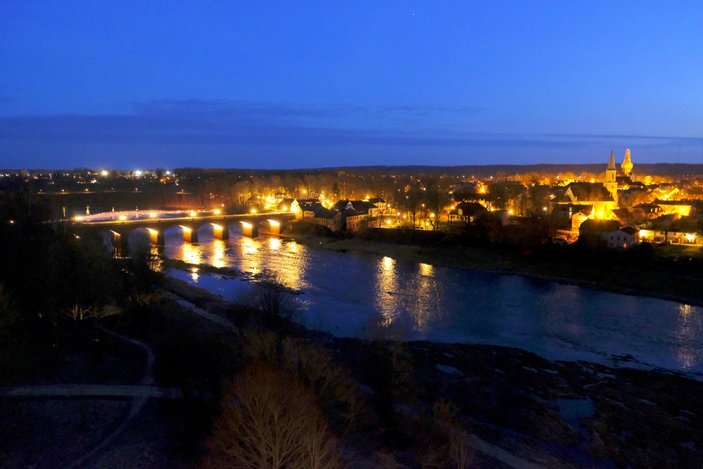 View of Kuldīga at Night from the View Tower