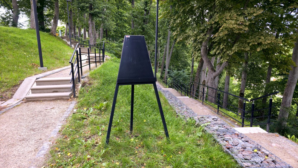 Pedestrian path and stairs at Keninkalns hill park in Talsi