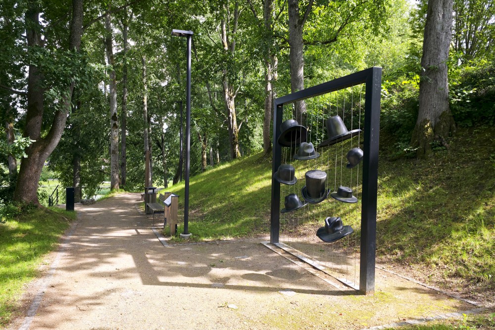 Environmental installation Hats along a park path in Talsi Environmental installation Hats along a park path in Talsi