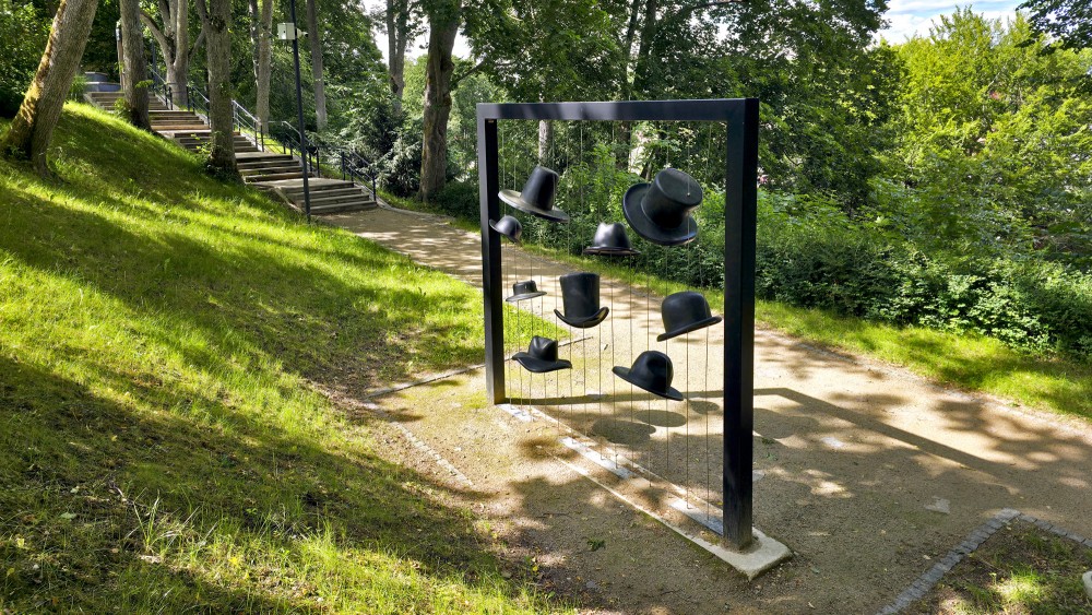 Environmental installation Hats near park stairs in Talsi