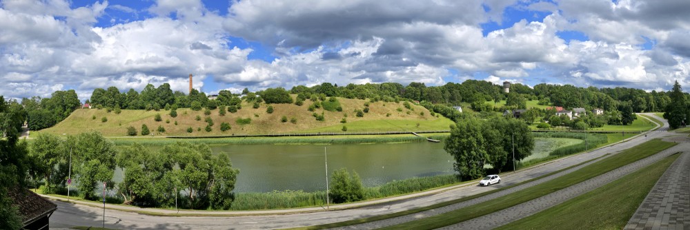 Panoramic view of Talsi hillfort and Talsi lake