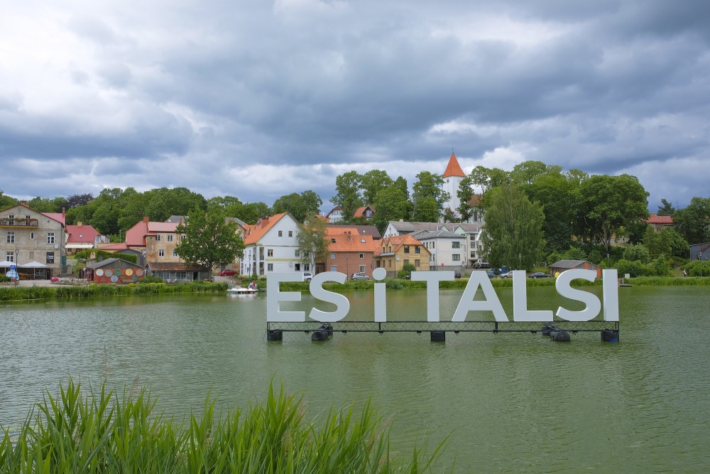 Inscription "ES i TALSI", Talsi City Landscape