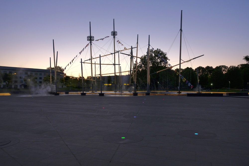 Fountain "Frigate WHALE" at Night