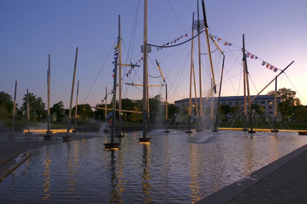 Fountain "Frigate WHALE" at Night