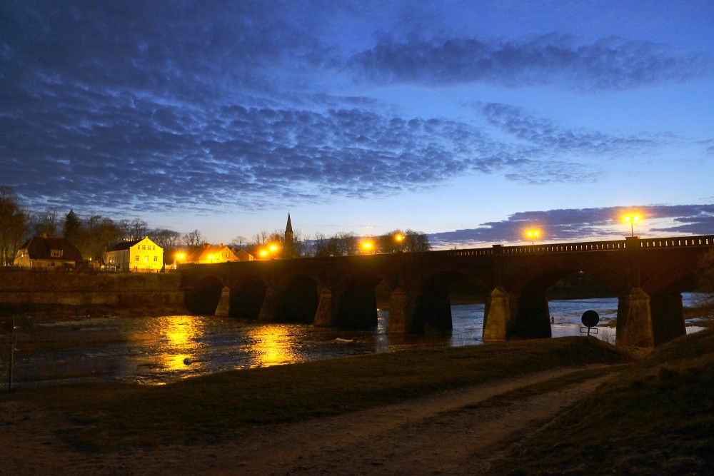 Kuldīga Brick Bridge at Night