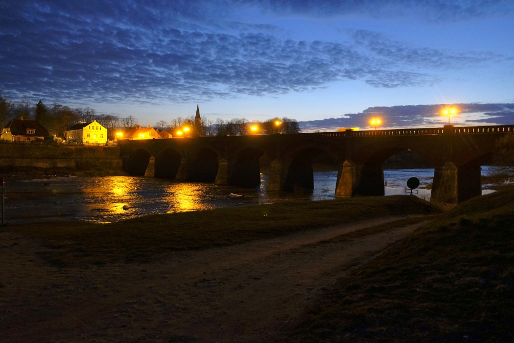 Kuldīga Brick Bridge at Night