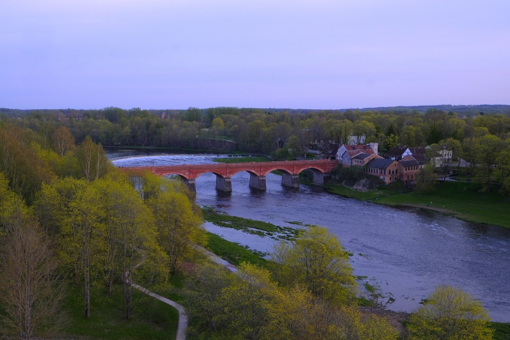 View of Kuldiga Brick Bridge from the View Tower