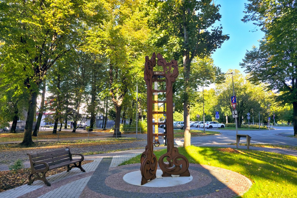 Large-scale Art Nouveau thermometer and city park in Liepaja